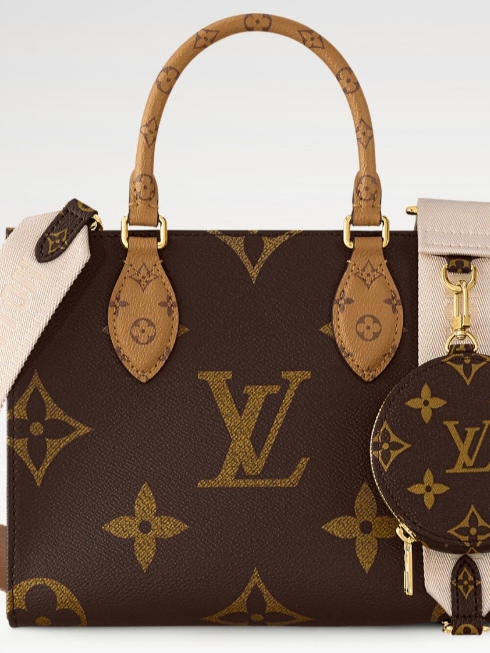 Louis Vuitton Brown Monogram Satchel with Tan Handles and Gold Hardware